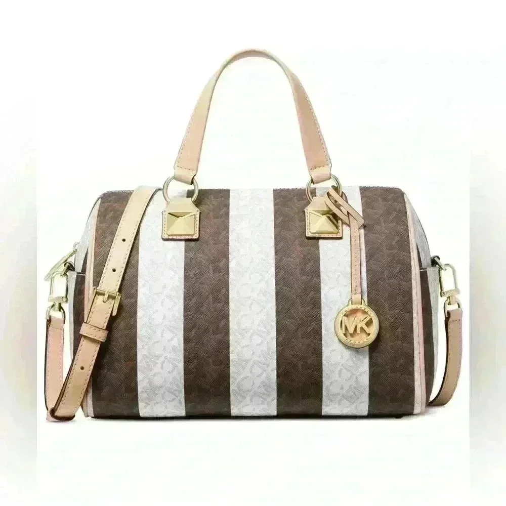 Michael Kors Medium Duffle Satchel, Brown/White